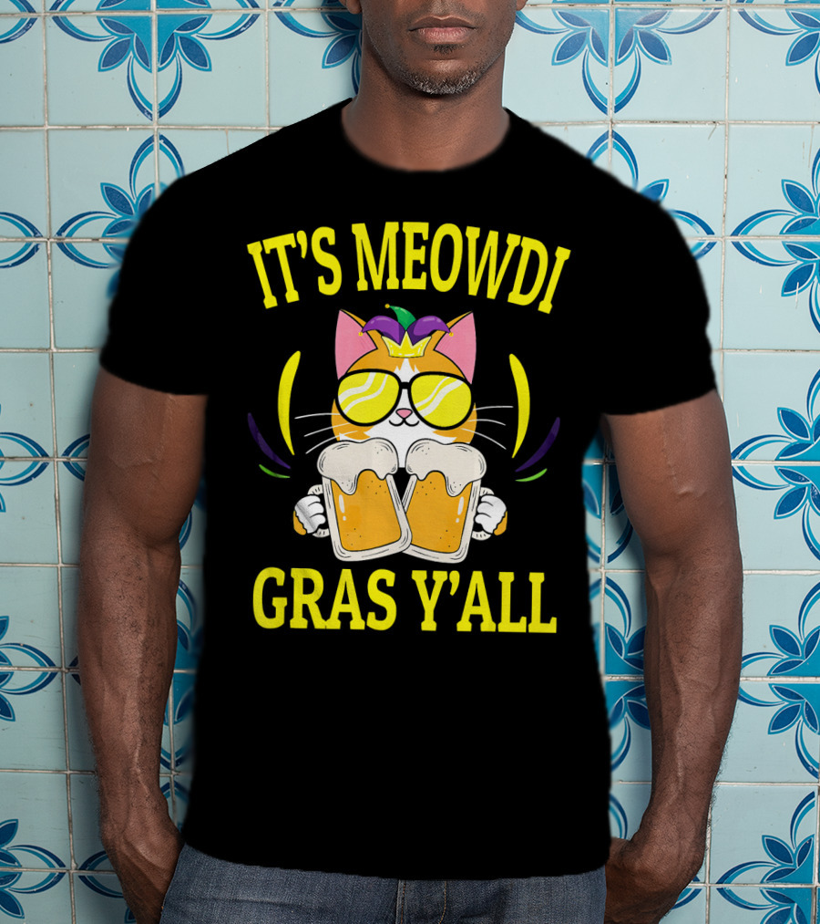 It's Meowdi Gras Y'all Cat With Beers And Sunglasses T-Shirt