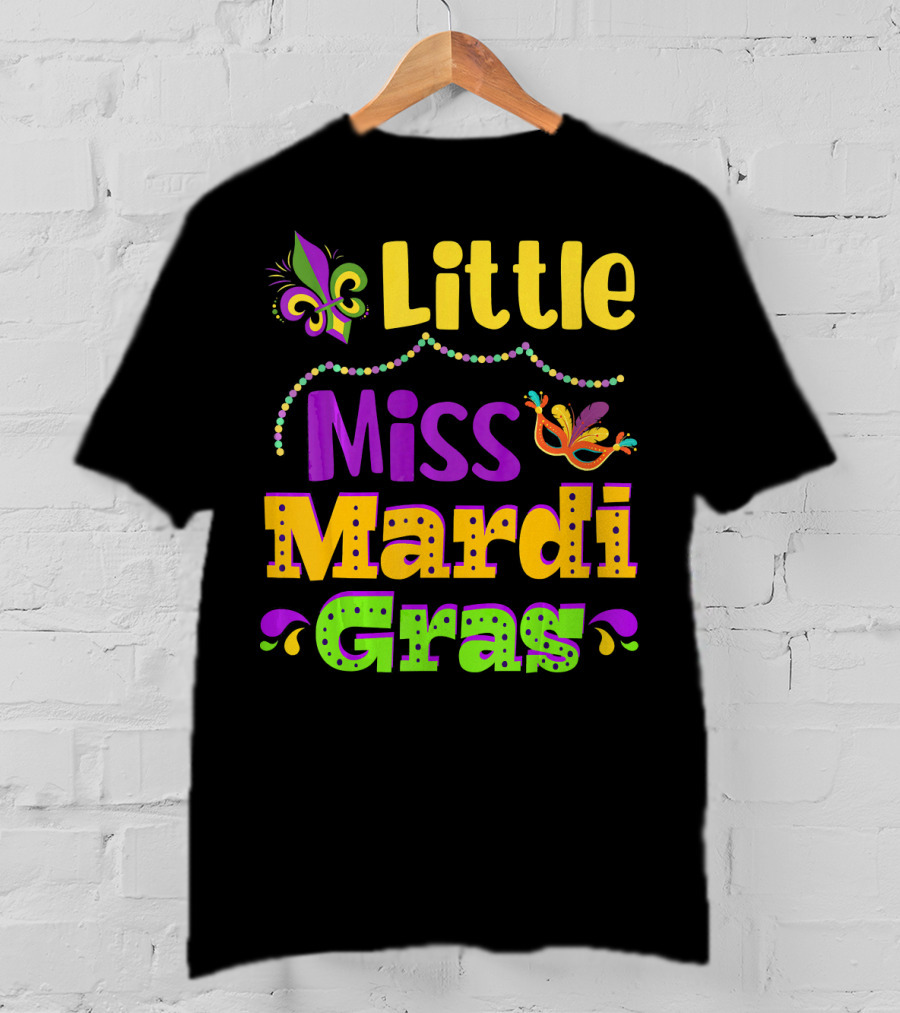 Little Miss Mardi Gras Fleur De Lis Beads Mask T-Shirt