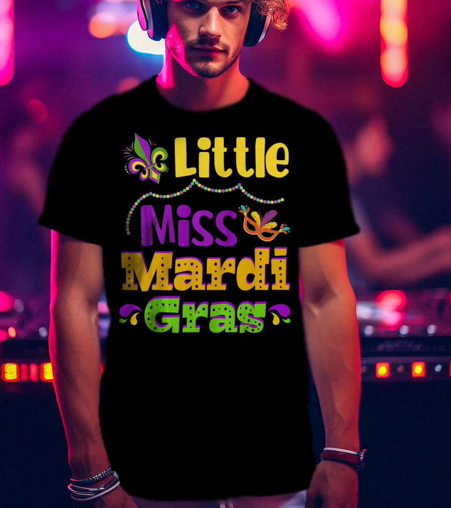 Little Miss Mardi Gras Fleur De Lis Beads Mask T-Shirt