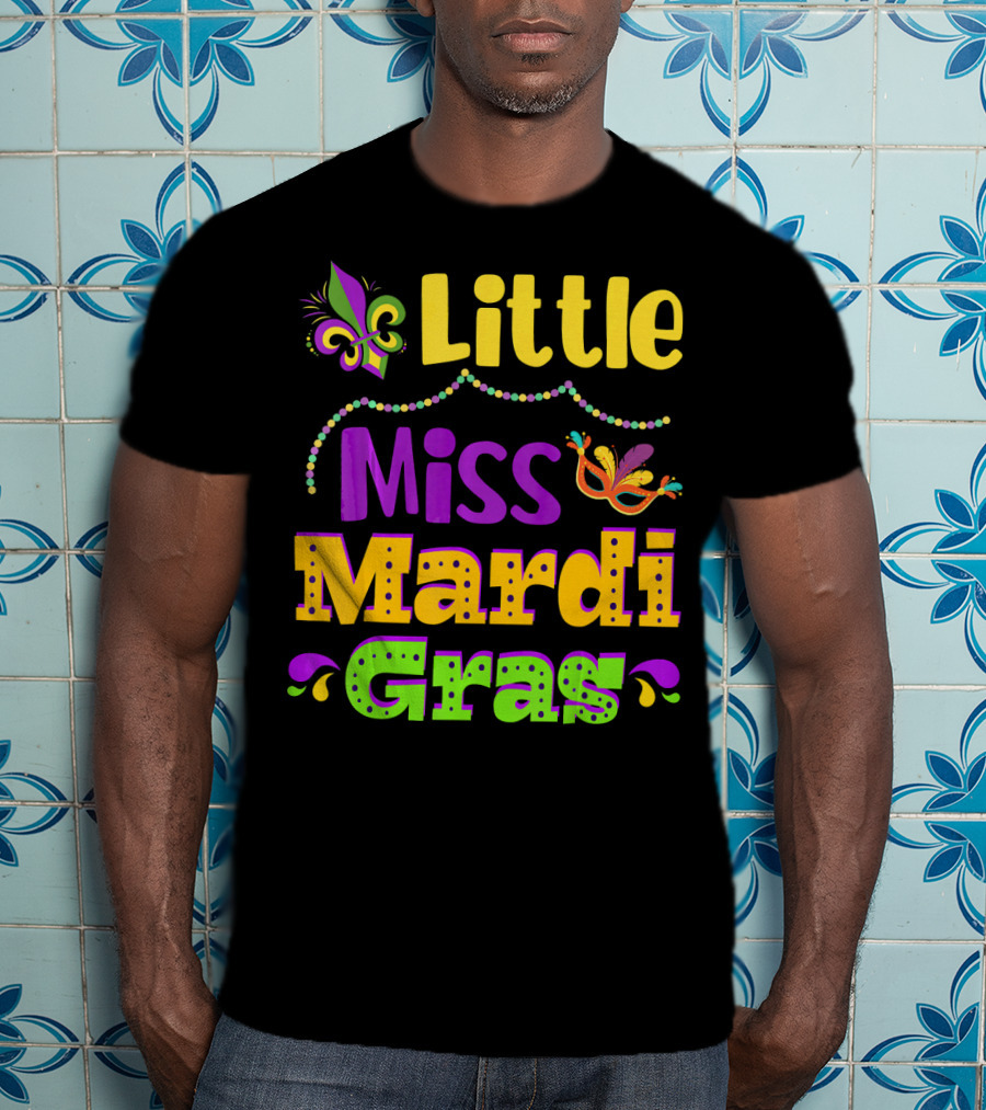 Little Miss Mardi Gras Fleur De Lis Beads Mask T-Shirt