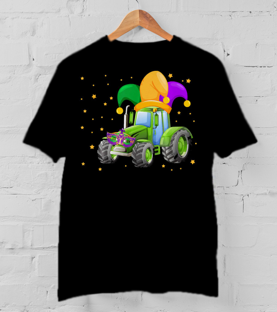 Mardi Gras Tractor With Jester Hat And Mask T-Shirt