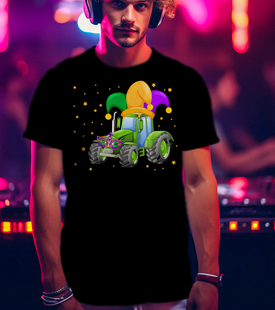 Mardi Gras Tractor With Jester Hat And Mask T-Shirt