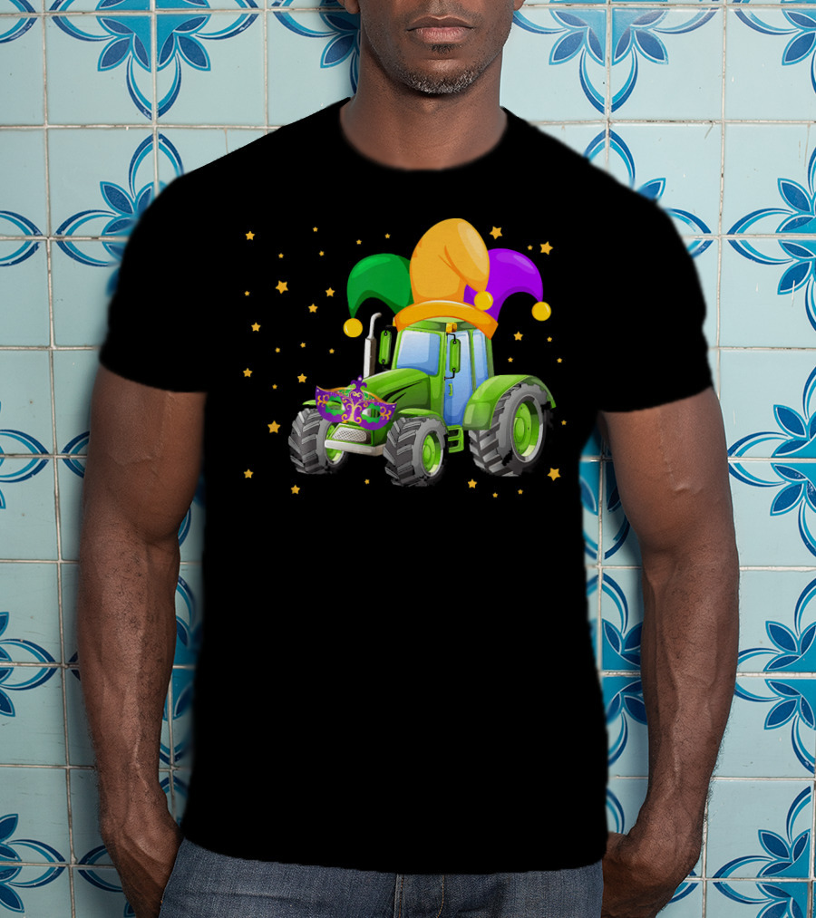 Mardi Gras Tractor With Jester Hat And Mask T-Shirt