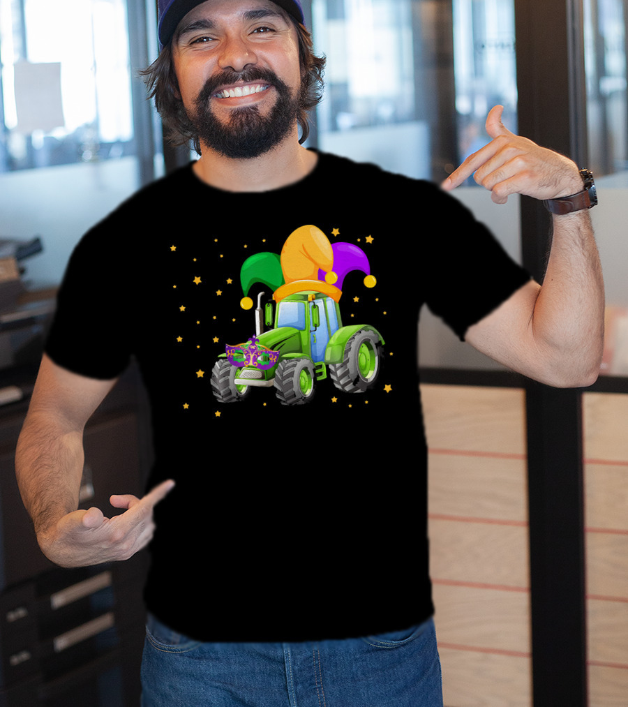 Mardi Gras Tractor With Jester Hat And Mask T-Shirt