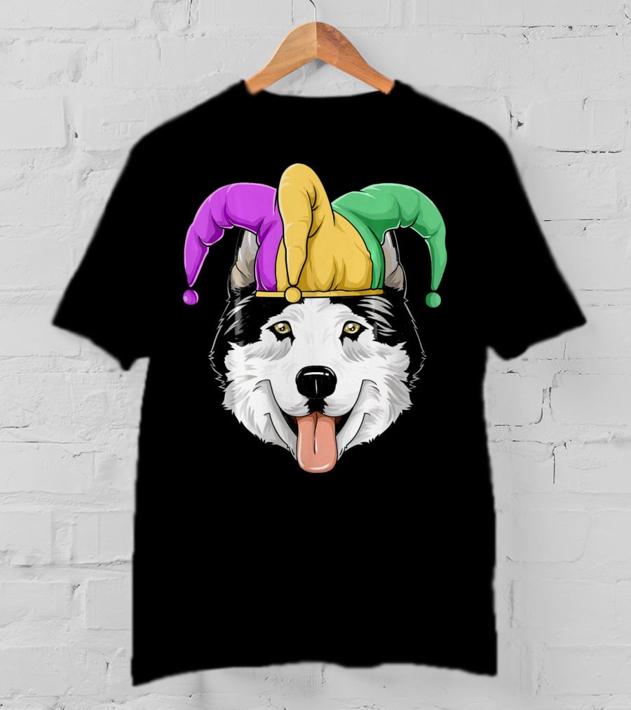 Mardi Gras Husky With Carnival Jester Hat T-Shirt