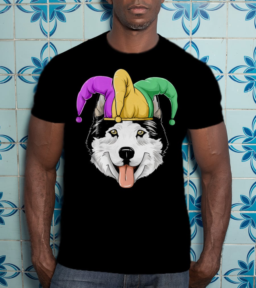 Mardi Gras Husky With Carnival Jester Hat T-Shirt