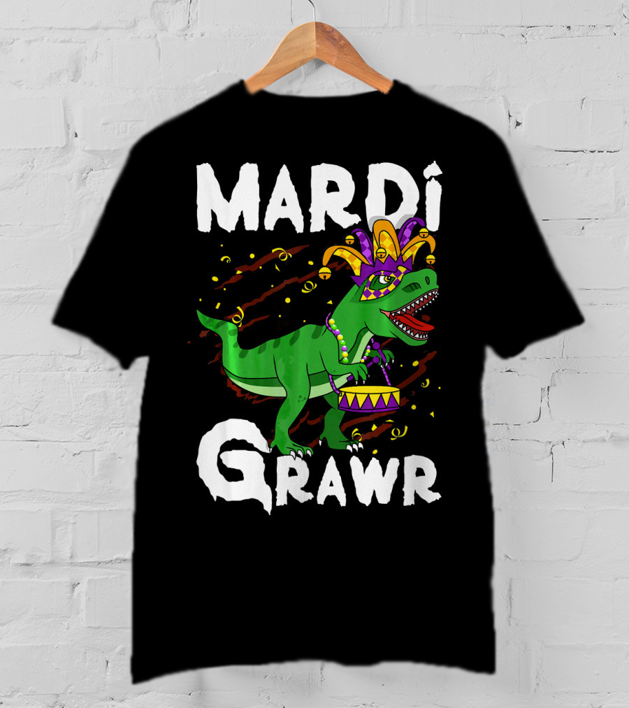 Mardi Grawr Rex Dinos Funny Mardi Gras T-Rex Jester Hat T-Shirt