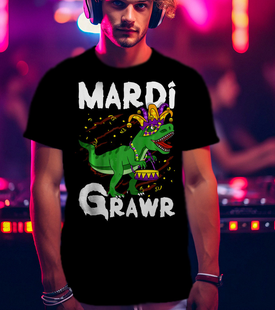 Mardi Grawr Rex Dinos Funny Mardi Gras T-Rex Jester Hat T-Shirt