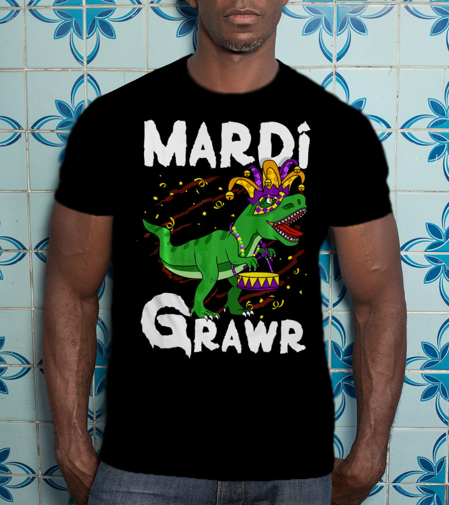 Mardi Grawr Rex Dinos Funny Mardi Gras T-Rex Jester Hat T-Shirt
