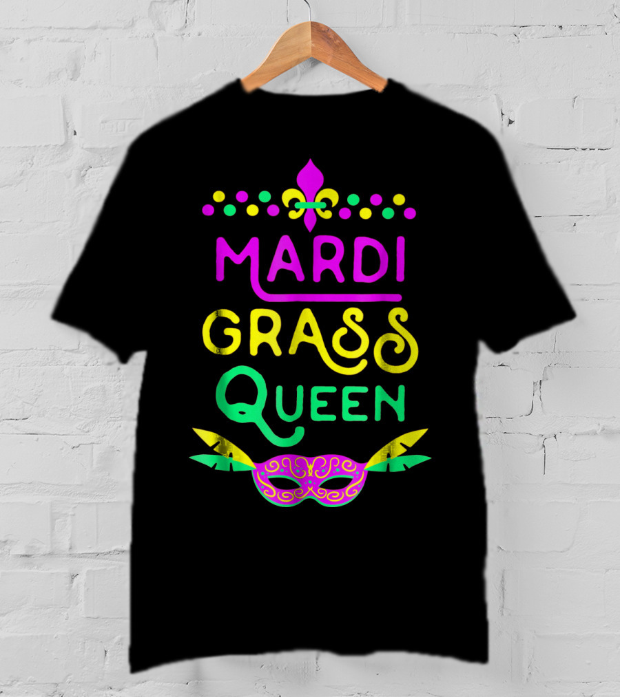 Mardi Gras Queen Mask Costume Party Funny Fleur-de-Lis T-Shirt