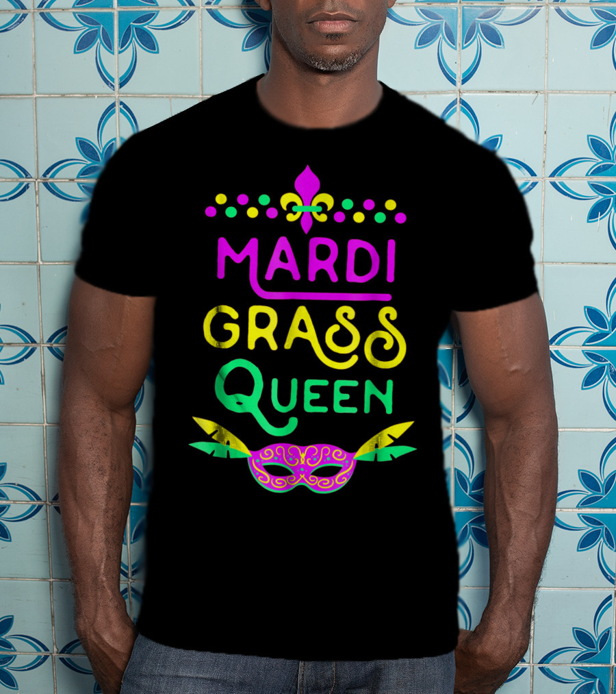 Mardi Gras Queen Mask Costume Party Funny Fleur-de-Lis T-Shirt