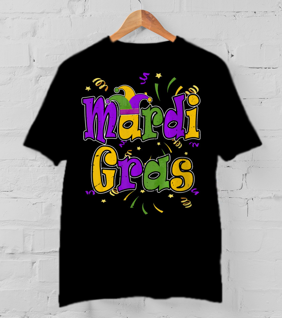 Mardi Gras Colorful Celebration Letters And Decorations T-Shirt