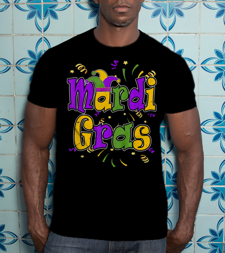 Mardi Gras Colorful Celebration Letters And Decorations T-Shirt