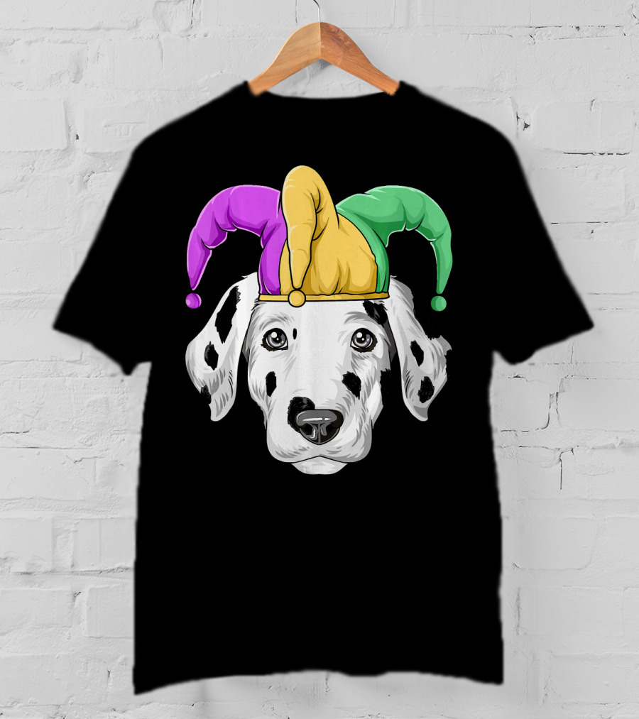 Mardi Gras Dalmatian Jester Hat Carnival Costume T-Shirt