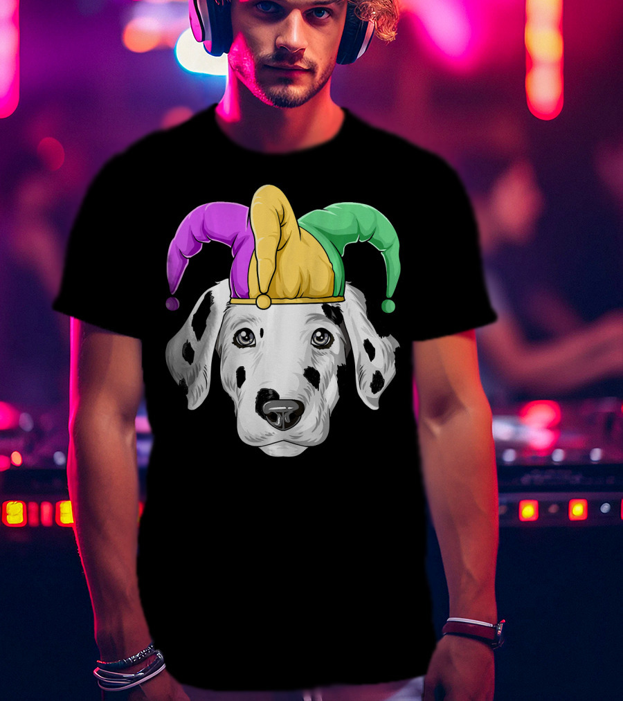 Mardi Gras Dalmatian Jester Hat Carnival Costume T-Shirt