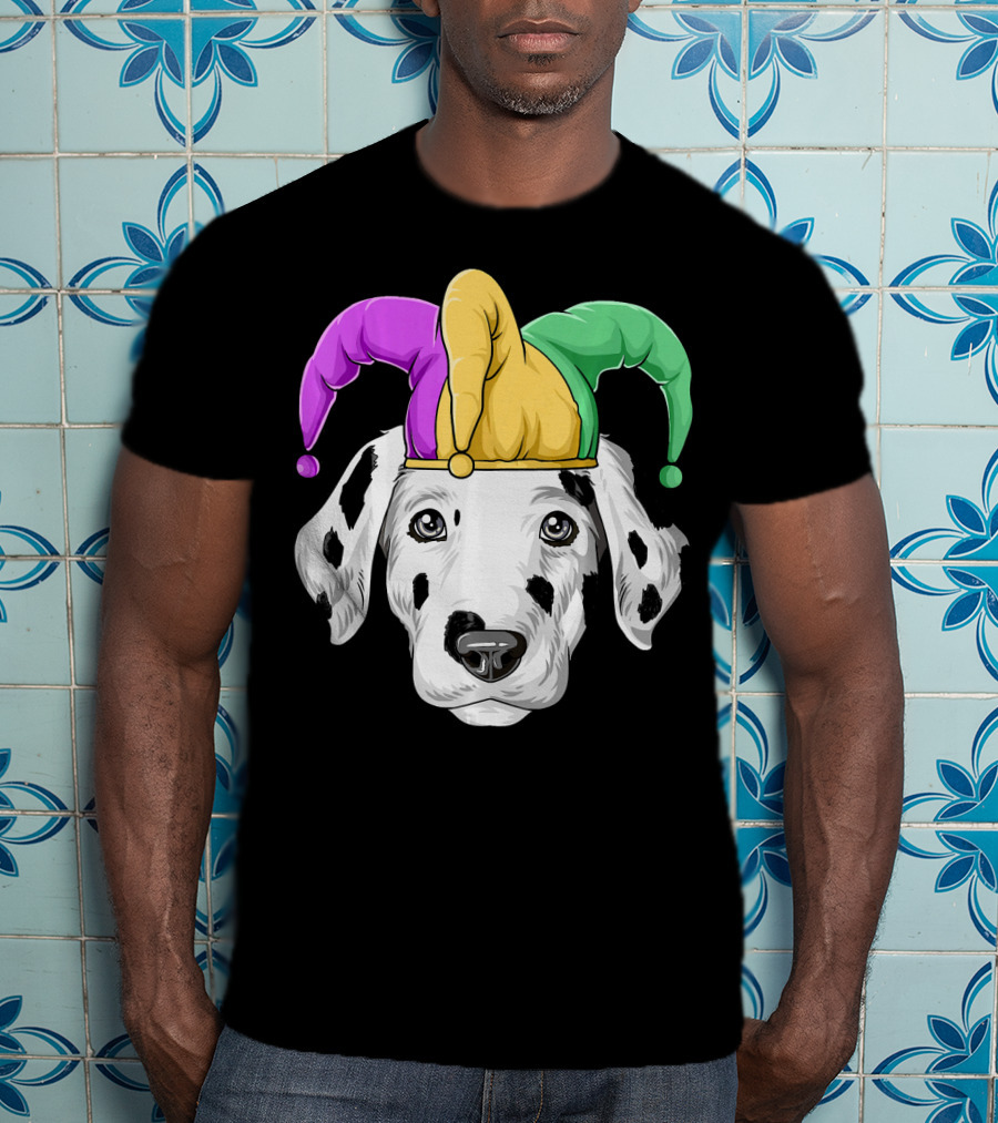 Mardi Gras Dalmatian Jester Hat Carnival Costume T-Shirt