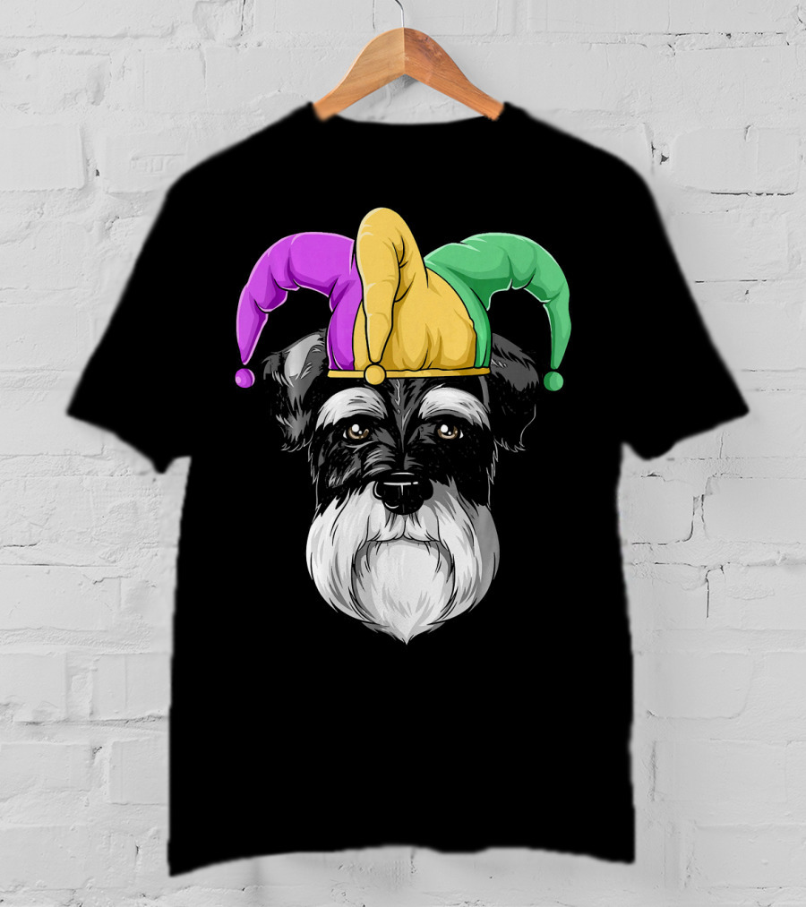 Mardi Gras Schnauzer Jester Carnival Hat Party T-Shirt