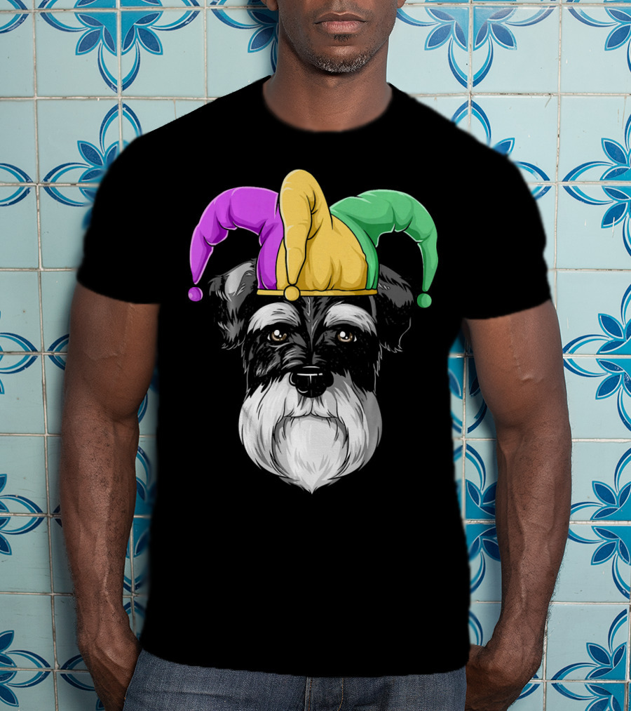 Mardi Gras Schnauzer Jester Carnival Hat Party T-Shirt