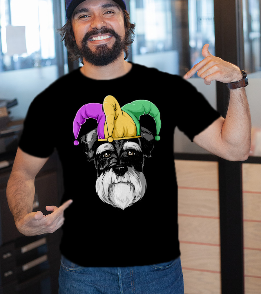 Mardi Gras Schnauzer Jester Carnival Hat Party T-Shirt