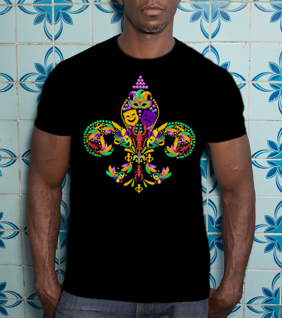 Fleur De Lis Mardi Gras Mask New Orleans Comedy Tragedy T-Shirt