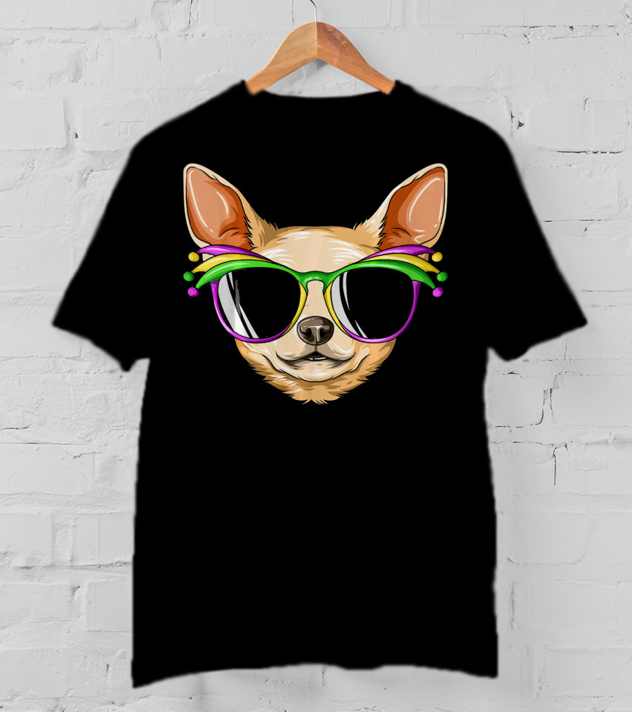 Chihuahua Mardi Gras Carnival Mask Sunglasses T-Shirt