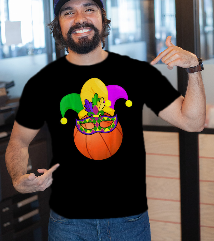 Basketball Carnival Mardi Gras Mask Jester Hat T-Shirt