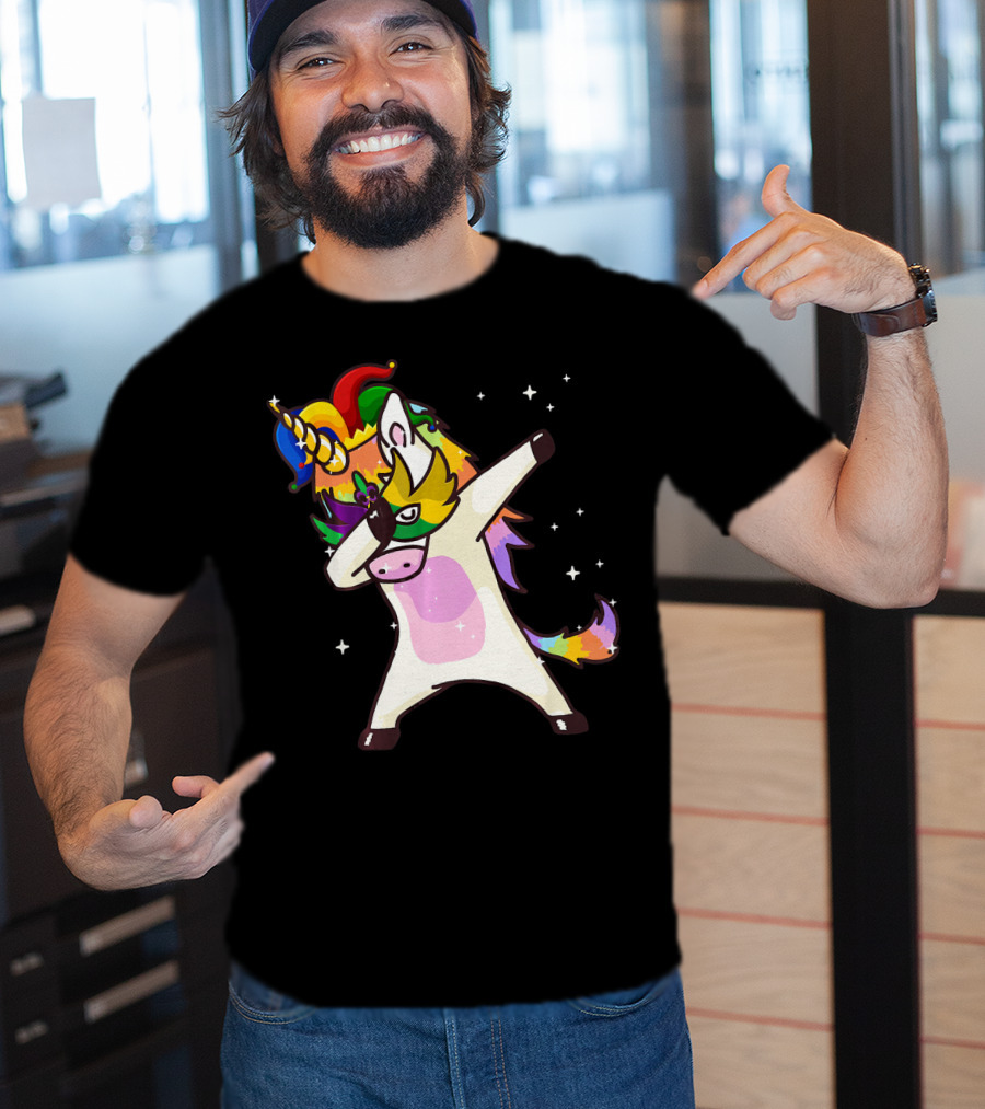 Mardi Gras Dabbing Unicorn Jester Mask Party T-Shirt
