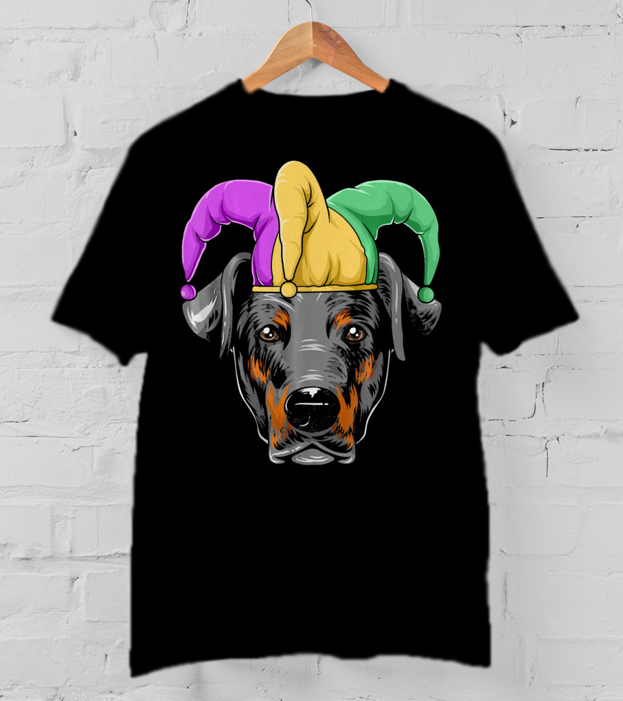 Mardi Gras Doberman Jester Hat Carnival Doberma T-Shirt