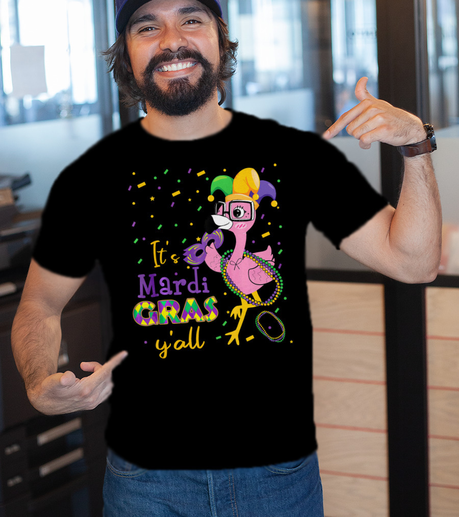 It's Mardi Gras Y'all Funny Flamingo Jester T-Shirt