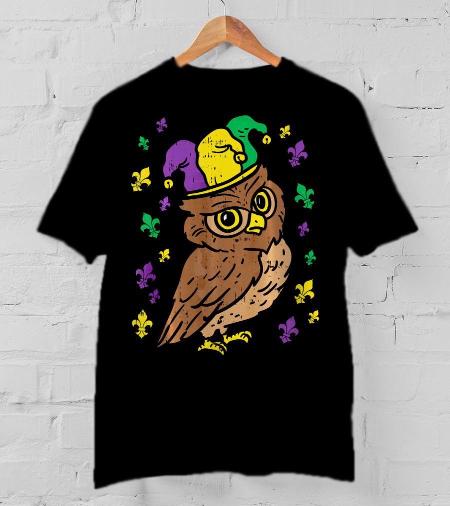 Jester Owl Mardi Gras Bird Animal Lover T-Shirt