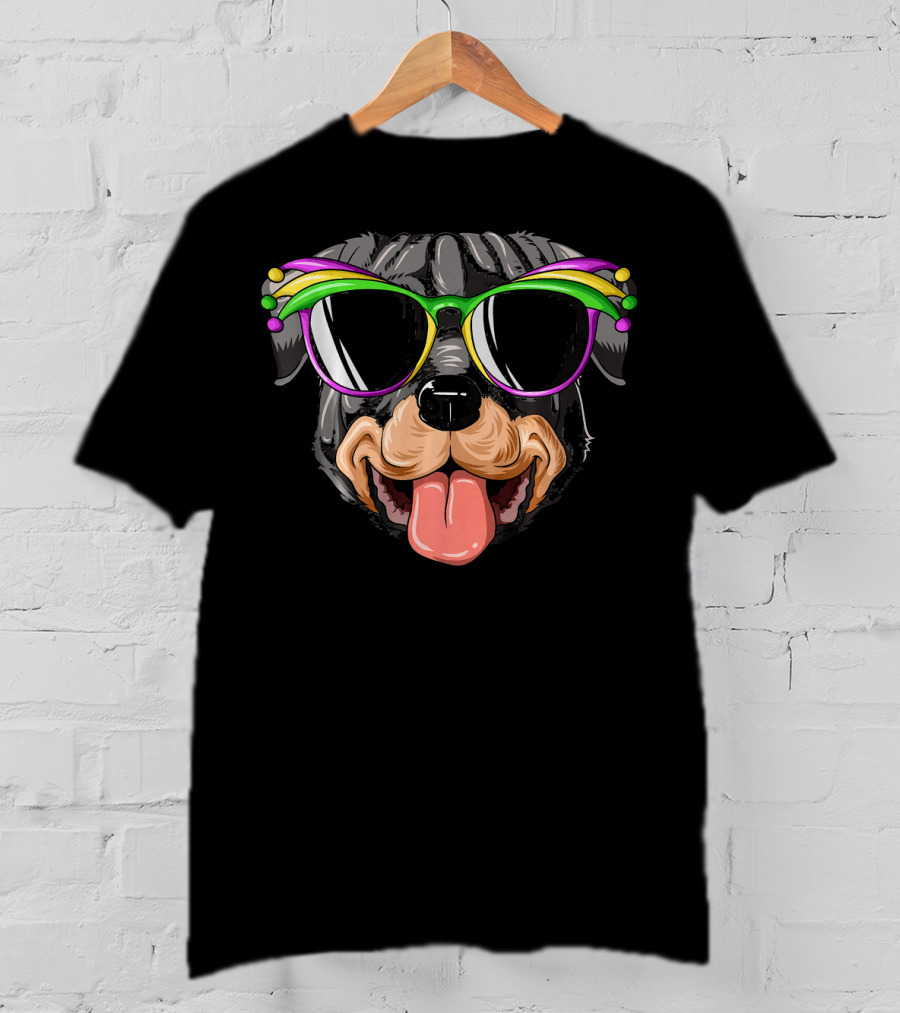 Rottweiler Mardi Gras Carnival Mask Sunglasses Rottweiler T-Shirt
