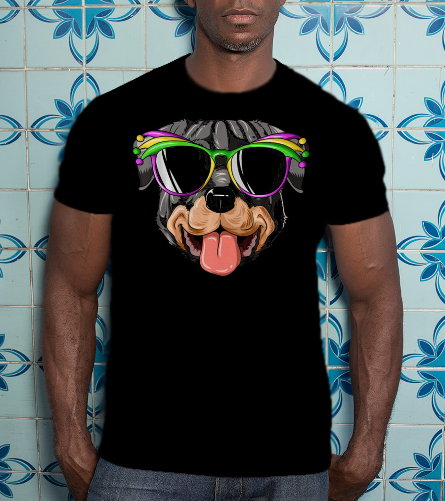 Rottweiler Mardi Gras Carnival Mask Sunglasses Rottweiler T-Shirt