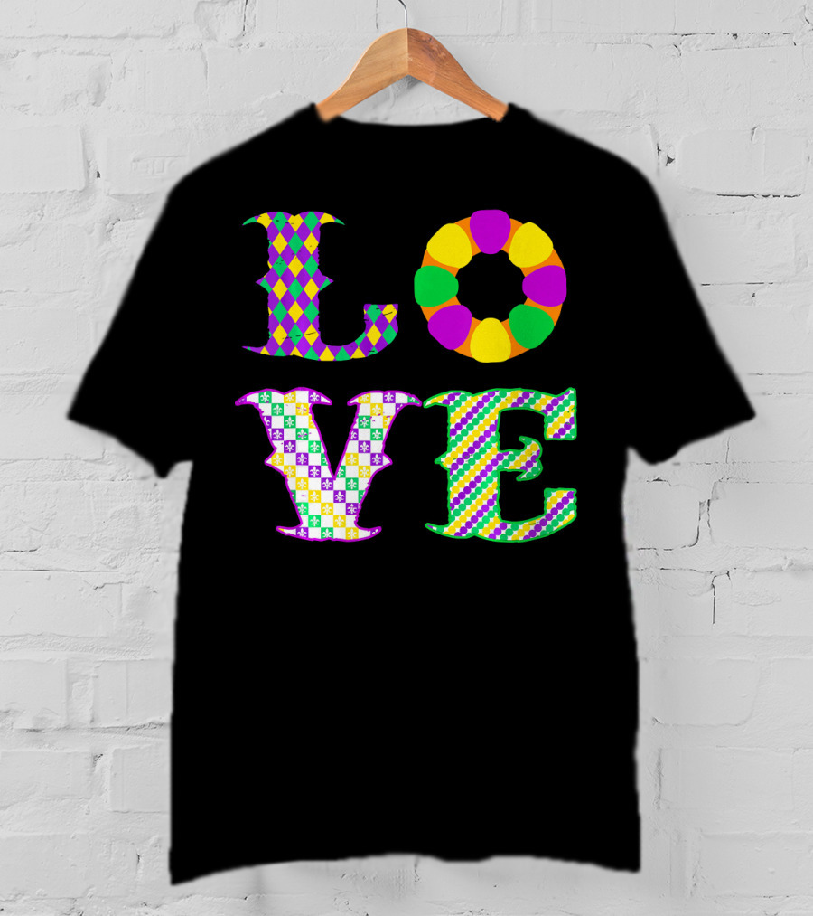 Mardi Gras Love Harlequin Pattern New Orleans T-Shirt