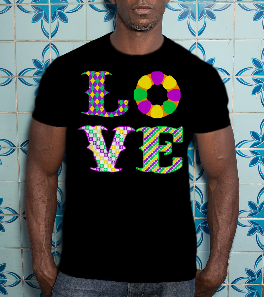 Mardi Gras Love Harlequin Pattern New Orleans T-Shirt