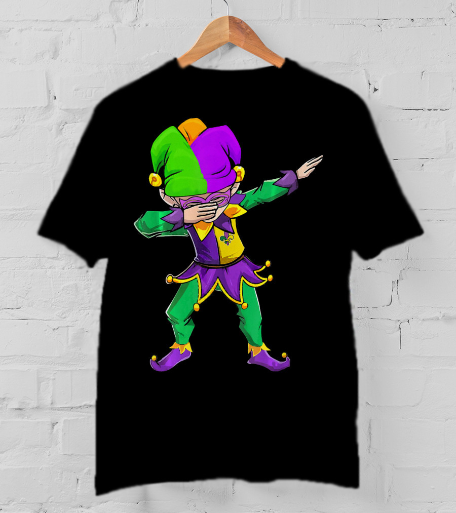 Mardi Gras Funny Dabbing Jester In Purple Green And Gold T-Shirt