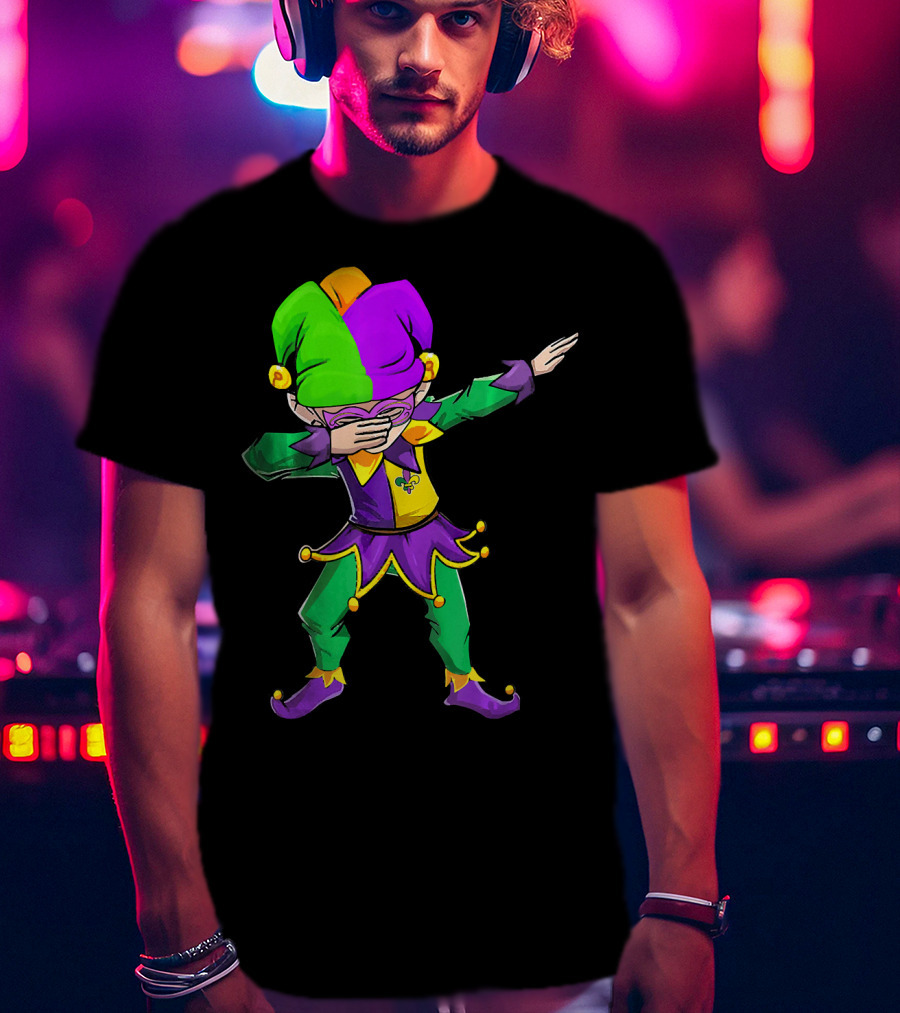 Mardi Gras Funny Dabbing Jester In Purple Green And Gold T-Shirt