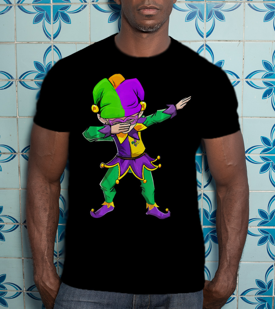 Mardi Gras Funny Dabbing Jester In Purple Green And Gold T-Shirt
