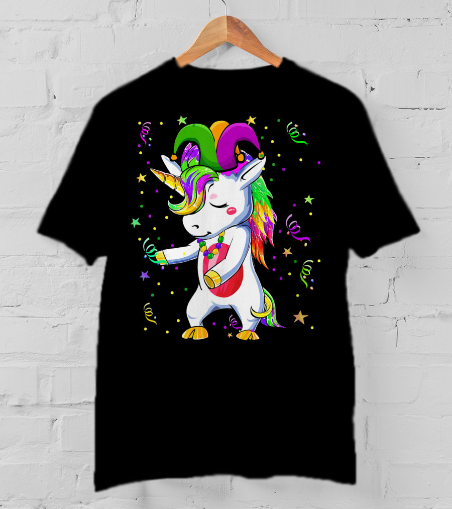 Flossing Unicorn Mardi Gras Jester Costume Dance T-Shirt