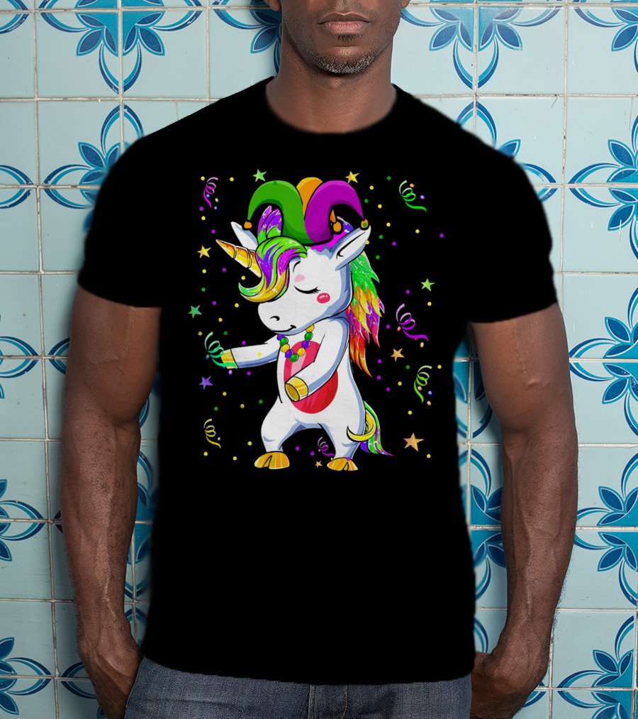 Flossing Unicorn Mardi Gras Jester Costume Dance T-Shirt