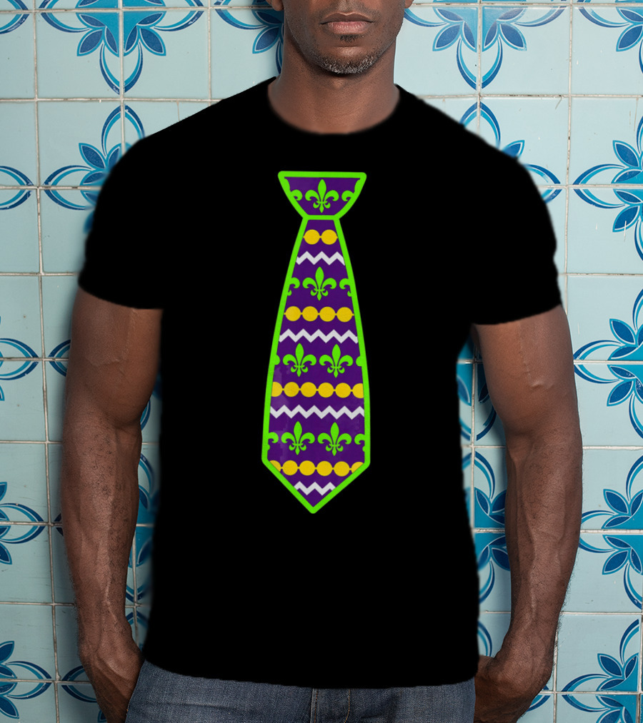 Mardi Gras Tie Fleur-de-Lis Pattern Purple Green Gold T-Shirt