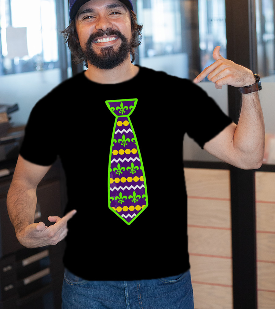 Mardi Gras Tie Fleur-de-Lis Pattern Purple Green Gold T-Shirt