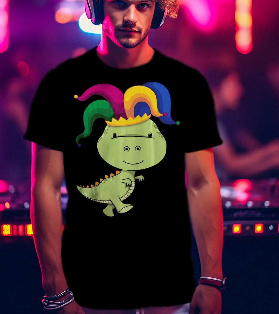 T Rex Dinosaur Jester Hat Mardi Gras T-Shirt