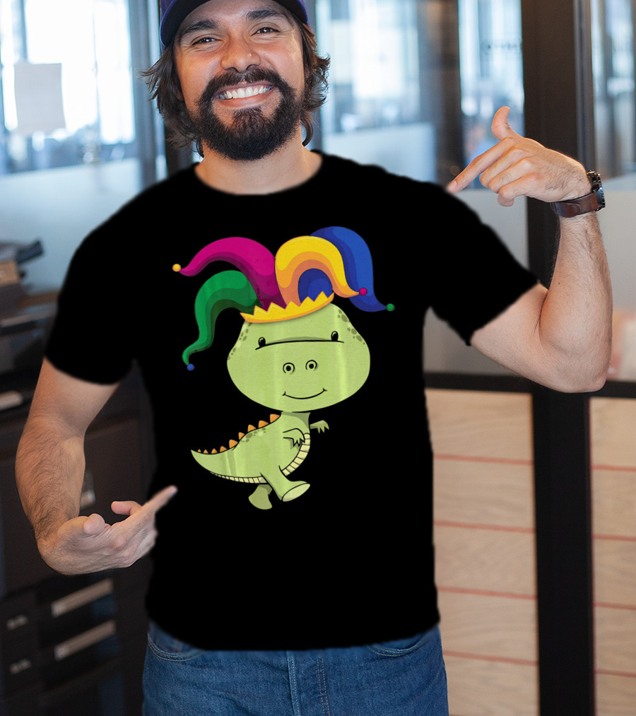 T Rex Dinosaur Jester Hat Mardi Gras T-Shirt