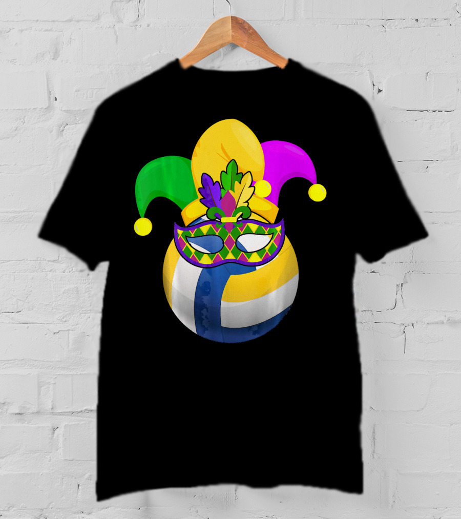 Volleyball Mardi Gras Jester Mask Carnival Ball T-Shirt