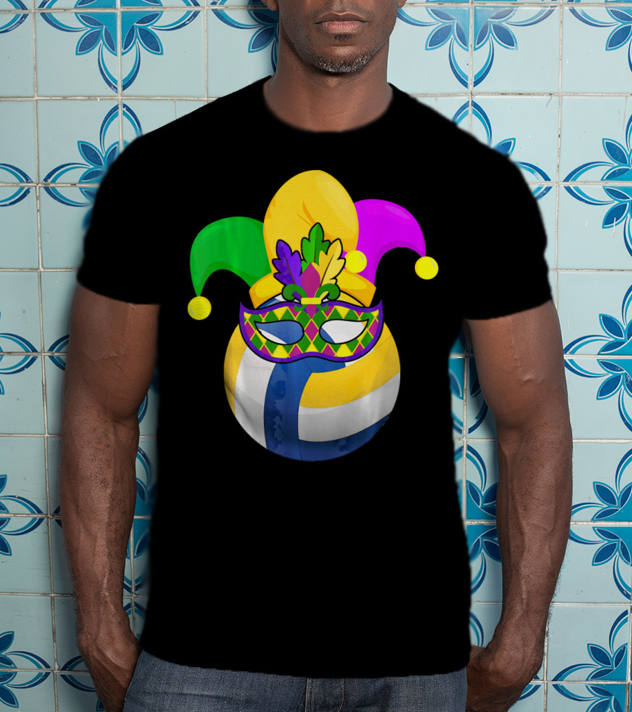 Volleyball Mardi Gras Jester Mask Carnival Ball T-Shirt