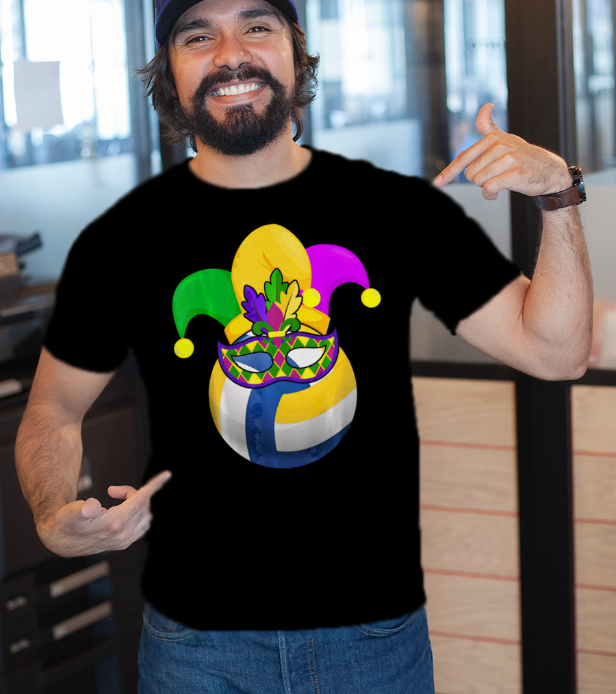 Volleyball Mardi Gras Jester Mask Carnival Ball T-Shirt