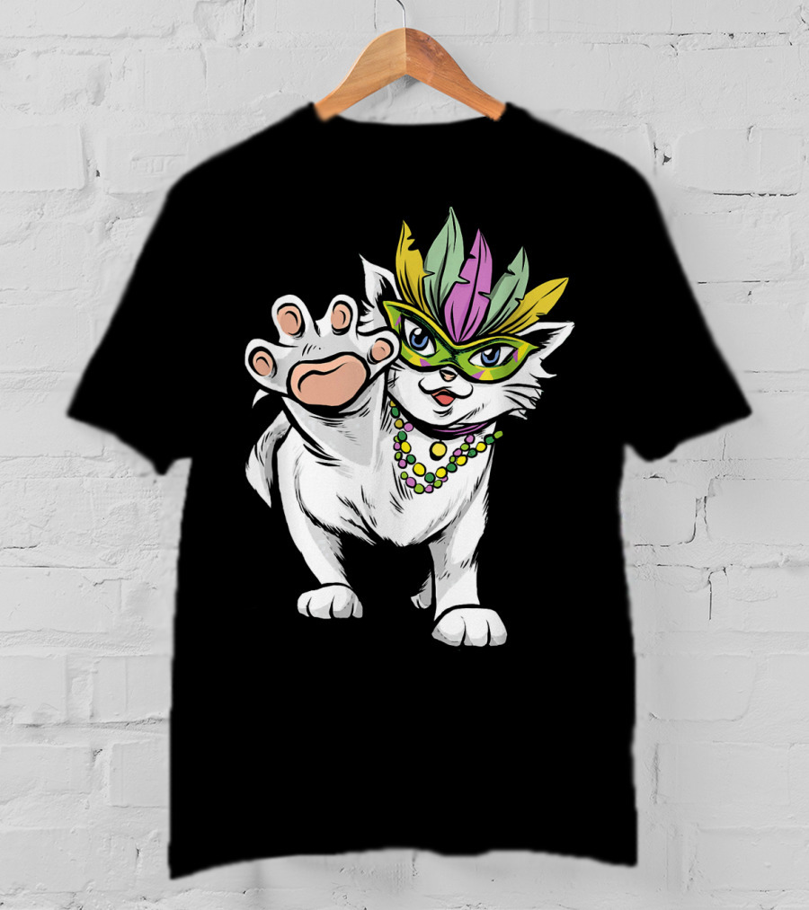 White Cat Mardi Gras Good Luck And Happiness T-Shirt