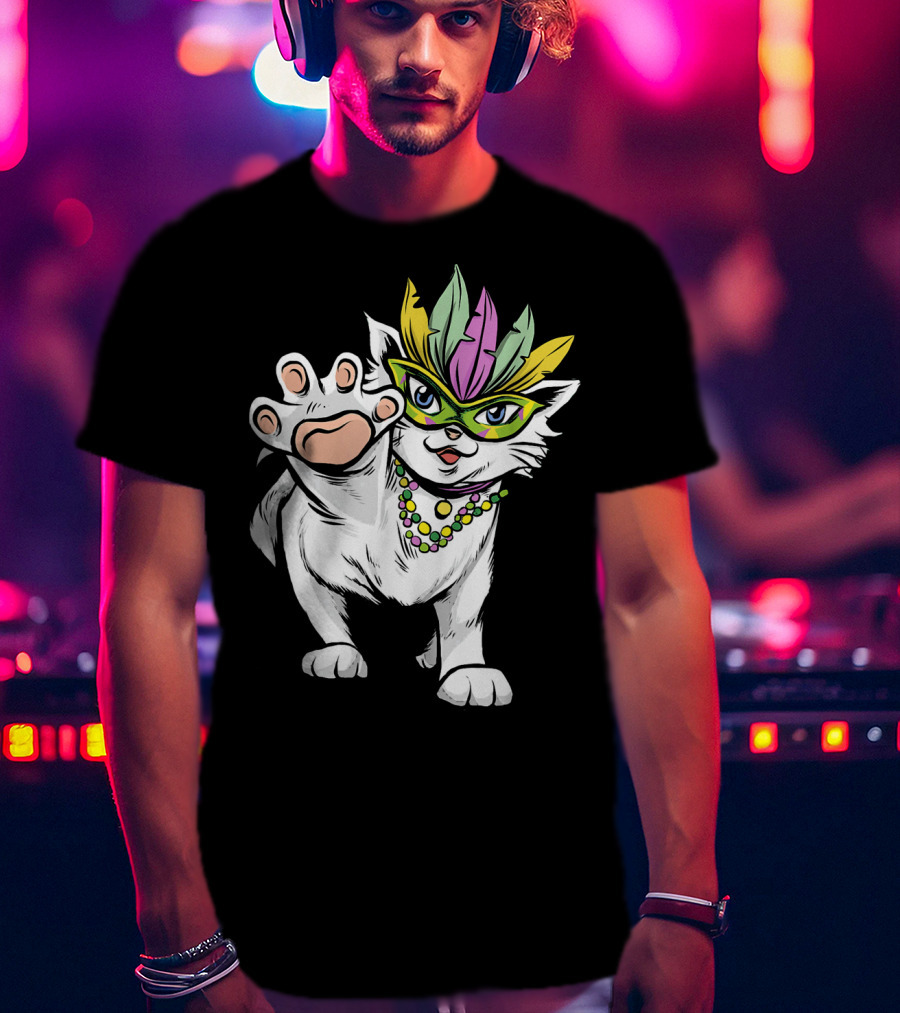 White Cat Mardi Gras Good Luck And Happiness T-Shirt