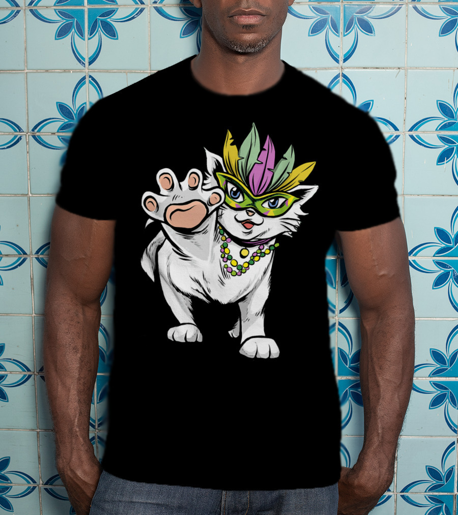 White Cat Mardi Gras Good Luck And Happiness T-Shirt