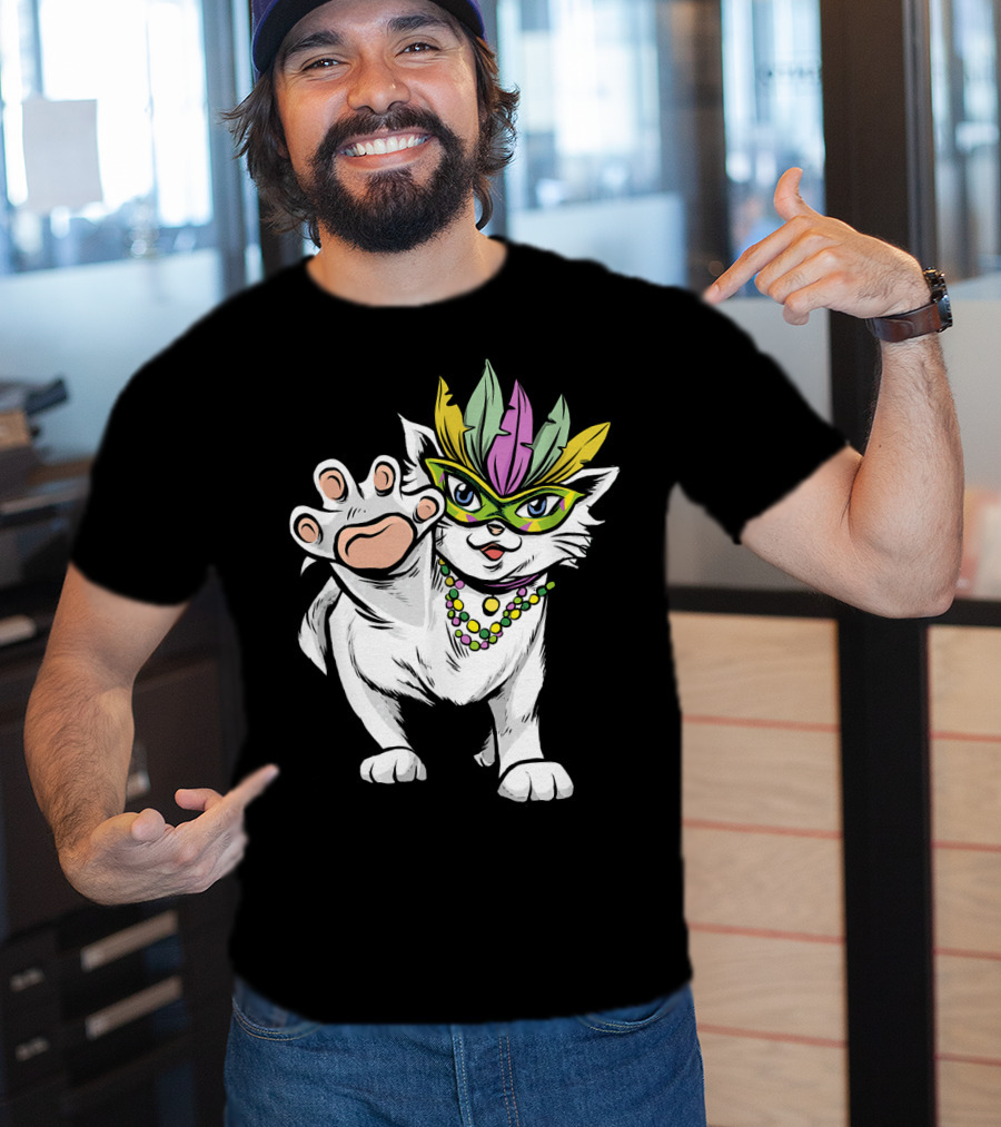 White Cat Mardi Gras Good Luck And Happiness T-Shirt